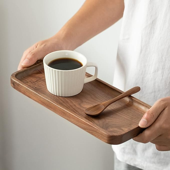 Muso Walnut Serving Tray - Solid Wood Small Rectangle Platter for Bathroom, Dinner, Tea, Coffee (11.8 x 5 in)
