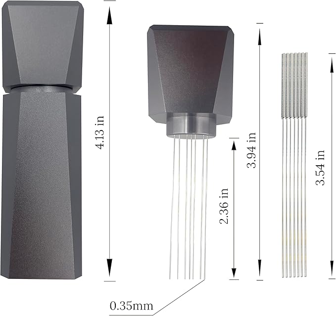 WDT Espresso Distribution Tool, Espresso WDT Tools for Barista,Aluminum Coffee Stirrer with Stand, 7x 0.35mm Replaceable Needles, Fits 51mm&53mm&54mm&58mm Portafilter (Grey)