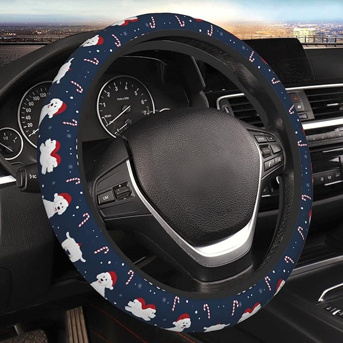 Christmas Poodle Universal Fit Steering Wheel Cover for Car, Truck, and SUV, Durable Steering Wheel Protection