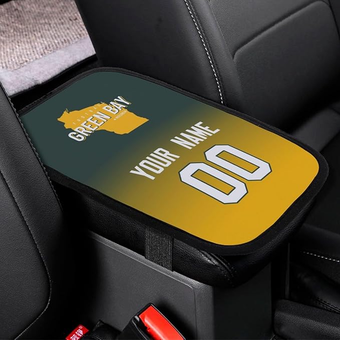 Custom Football Car Armrest Covers Universal Auto Center Console Pad Car handrail Box Cushion Personalized Add Name & Number Fans Gift Fit Suit for SUV Truck Sedan Van