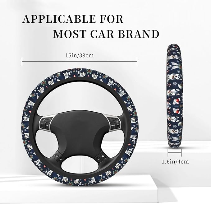 Siberian Husky Christmas Dog Neoprene Steering Wheel Covers Women Men Car Accessories, Universal 15 Inch Fit Auto, Suvs, Truck