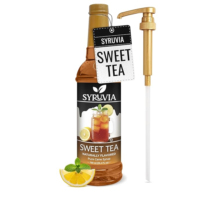 Syruvia Sweet Tea Flavored Syrup for Drinks, Cocktails, Lemonades, Iced Teas and Desserts – 25.4 fl oz, With Pump