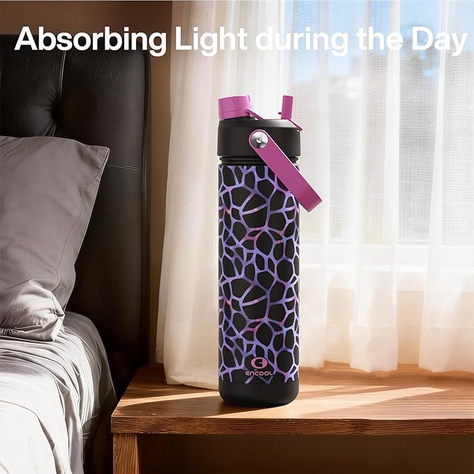 ENCOOL Insulated Water Bottle with Straw Stainless Steel Water Bottle, Glow in the Dark, Leak-Proof, BPA-Free, Keeps Cold for 24 Hours for Sports, Travel, School (26 oz, Bubble)