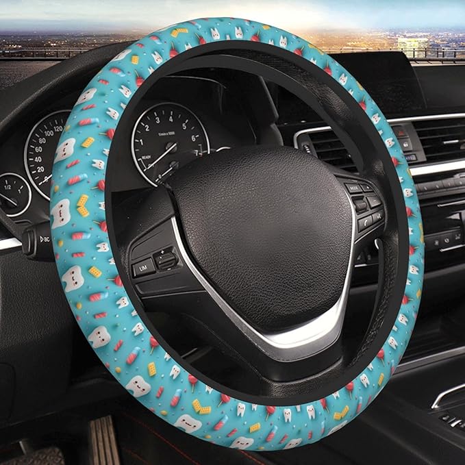 Neoprene Steering Wheel Cover Dental Print Car Steering Wheel Cover Universal Fit for Most Cars