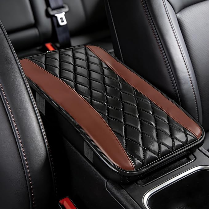 Car Center Console Cushion Pad, Arm Rest Covers, 12.6"×7.5" Leather Waterproof Auto Armrest Seat Box Protector, Auto Comfortable Center Console Cover Universal for Most Vehicles (Coffee)