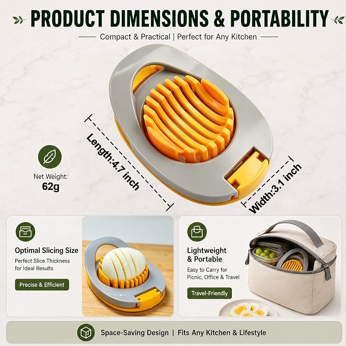FANTEXY Egg Slicer for Hard Boiled Eggs,Boiled Egg Slicer with Stainless Steel Wires,Eggs Cutter for Strawberry,Avocado,Grape and Soft Cheese,Easy to Clean and Convenient for Storage