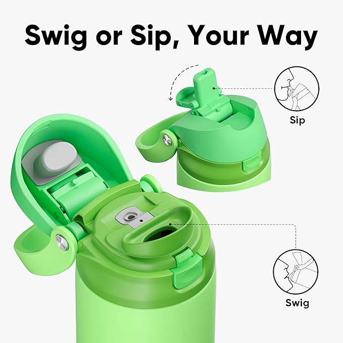 ENCOOL Leakproof Insulated Water Bottle with Straw Dual-Sip Water Bottle Bag-Safe Design for Work, Commute & Gym – Keeps Drinks Cold All Day, 18 oz, Algae Green