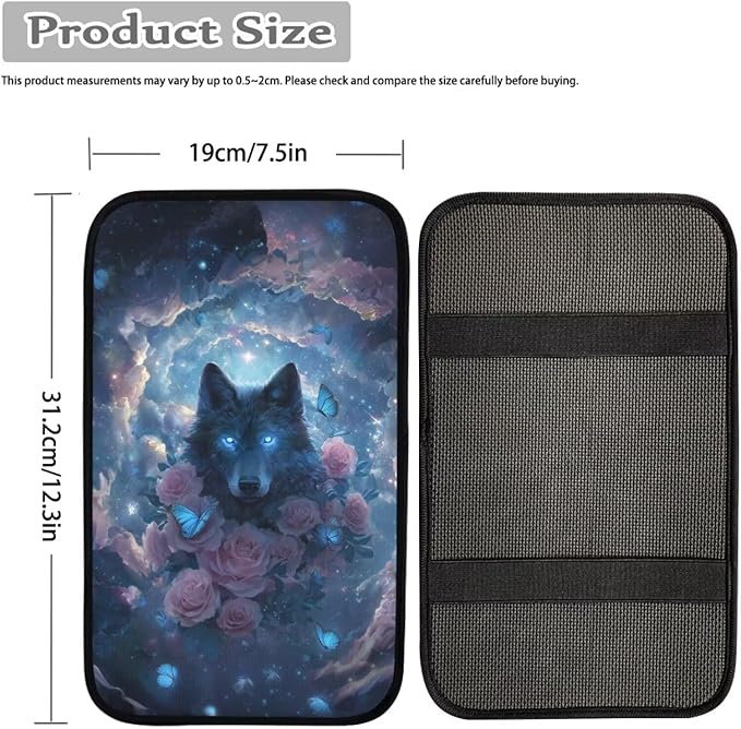 Wolf Rose Print Car Arm Rest Cover Pad Dust-Proof Anti-Slip Center Console Cushion Pad Universal Car Interior Decor Accessories for Truck Sedan SUV, Easy to Install