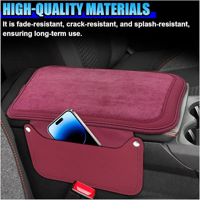 YoRise Car Center Console Cover, Leather Car Armrest Cover with 2 Storage Bags, Comfortable Non-Slip Arm Rest Seat Box Pad, Console Armrest Box Protector Cushion for Most Cars (Red)