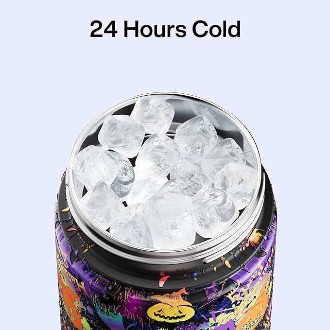 ENCOOL Insulated Water Bottle with Straw Stainless Steel Water Bottle, Leak-Proof, BPA-Free, Double Wall Vacuum Keeps Cold for 24 Hours for Sports, Travel, School (26 oz, Ghost Party)