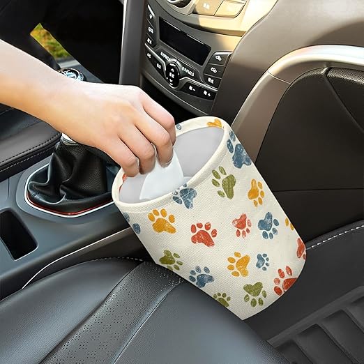 Dog Paw Car Rubbish Bin Portable Waste Basket Can Foldable Auto Waste Storasge Bag Holder with Adjustable Strap for Camping, Travelling, Picnic