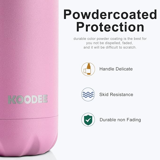 koodee Kids Insulated Water Bottle 2 Pack-17 oz Stainless Steel Double Wall Vacuum Sports Water Bottle for School, Cola Shape Leak Proof Travel Flask for Girls (Aquamarine Blue-Purple Pink)