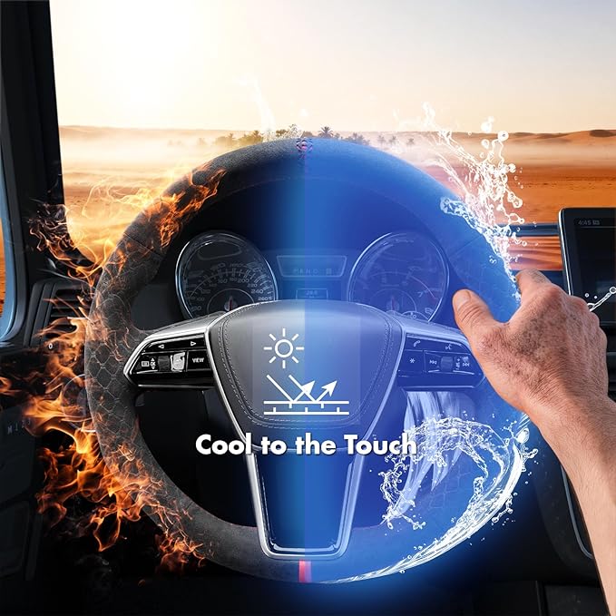 MEWANT Hand Stitch Steering Wheel Cover for Audi A6 2019-2022 A6 Allroad 2020-2022 A7 2019-2022 RS 6 Avant 2021-2022 RS 7 2021-2022 S6 2020-2022 Black 9040 IT-Alcan Suede DIY Interior Accessories
