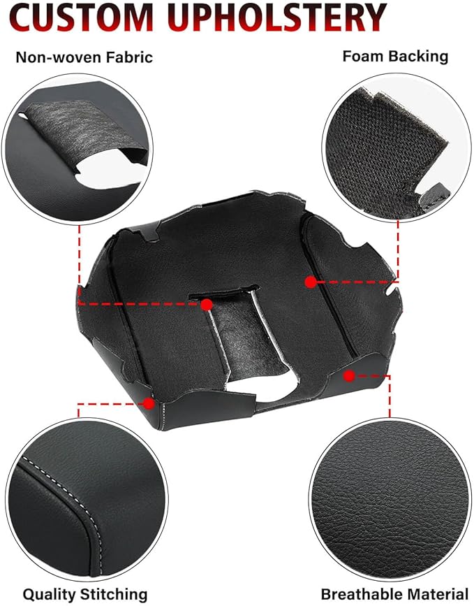 KBH Auto Center Console Armrest Cover Replacement for Chevrolet Silverado & GMC Sierra 1500 2500 3500 2014-2018, Vinyl Leather Middle Console Lid Upholstery, Split Bench Jump Seat (Black-Gray Stitch)