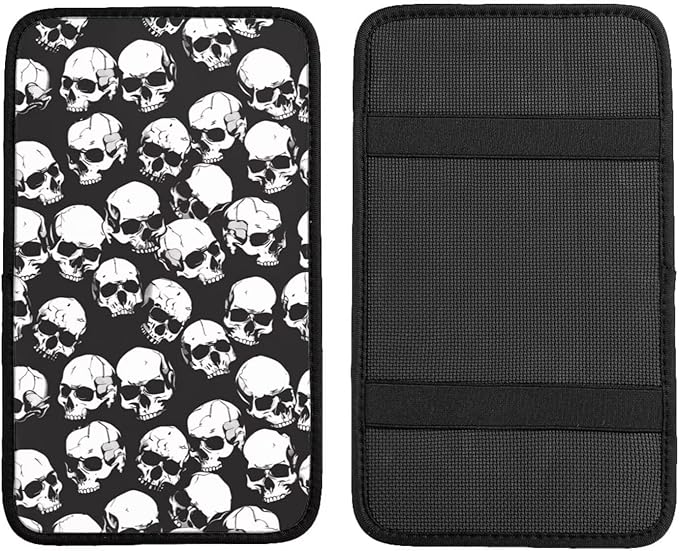 Car Center Console Cover Skull Gothic Goth Polyester Armrest Cushion Pad Protector Black White Auto Interior Accessories Arm Rest Covers