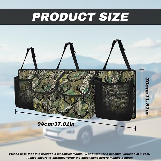 Camouflage Antler Tree Car Trunk Organizer SUV with 3 Non-slip Strips, Back Hanging Car Storage Organizer with Pockets, Auto Accessories Interior Decoration