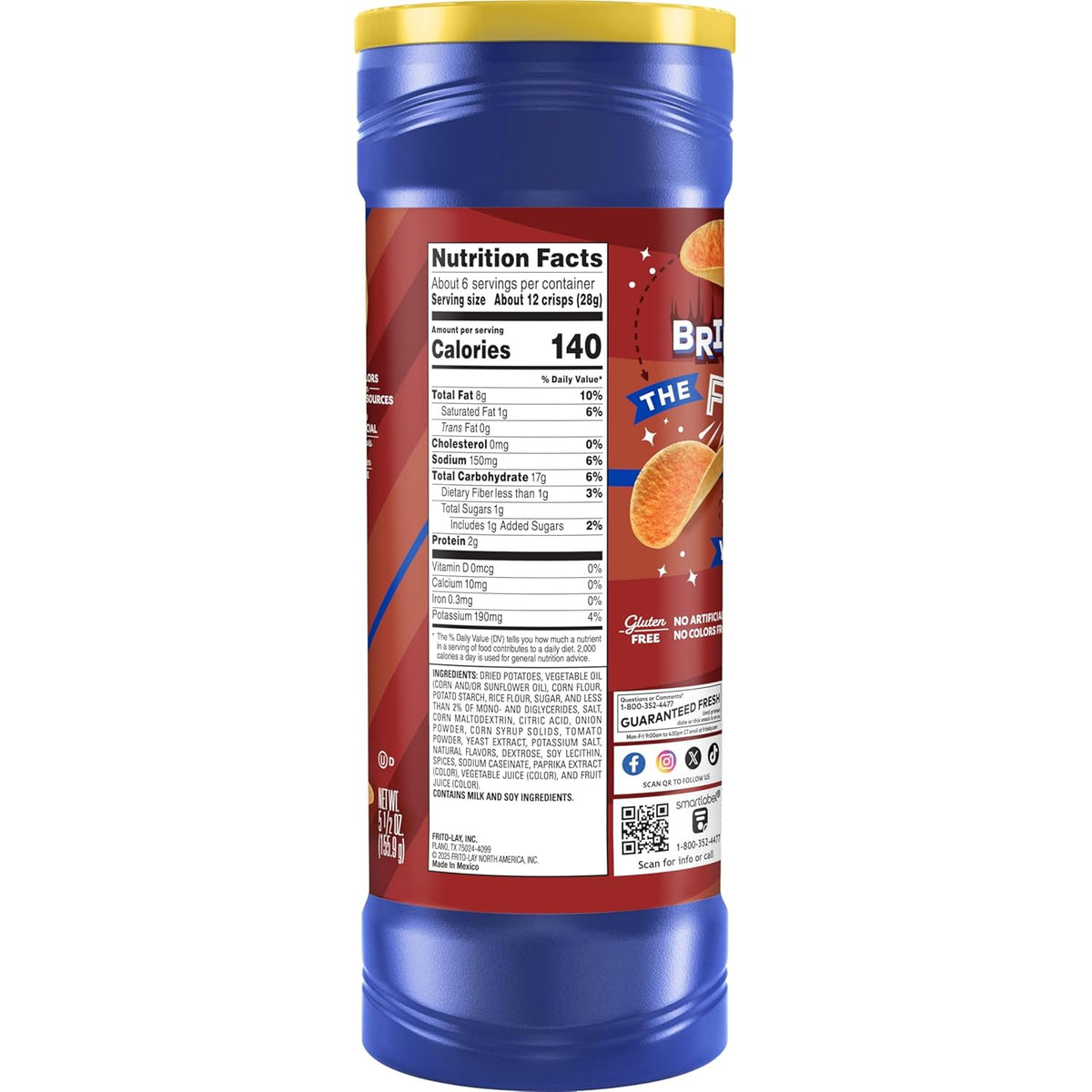 Lay’s Stax Potato Crisps Chips, Mesquite BBQ, Gluten Free, 5.5 Oz Canister Pack