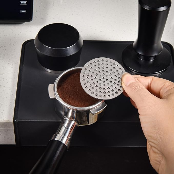 SANTOW Espresso Puck Screen, 58.5mm Portafilter Shower Screen Puck Mesh Fits 58mm Portafilter - 1.5mm Thick, 304 Stainless Steel with Titanium PVD Coating, Dual Layer Filter