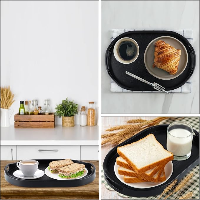 MDLUU Plastic Serving Tray, 17.1 Inch Long Ottoman Tray with Cutout Handles, Oval Butler Tray for Breakfast in Bed, Coffee Table Decor, Party