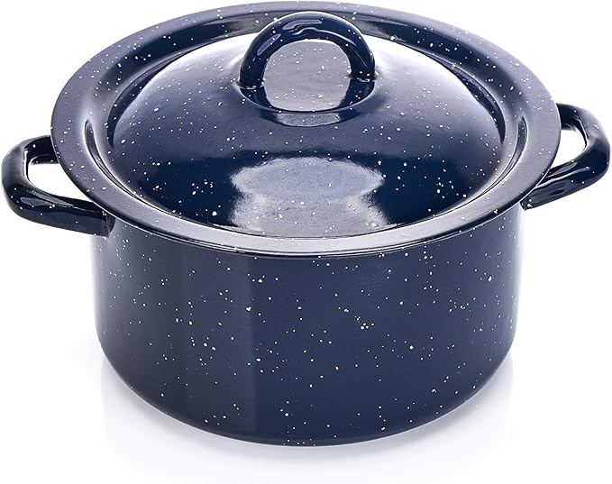 IMUSA USA C20666-1062810W Speckled Enamel Stock Pot with Lid, 4 Quart, Blue