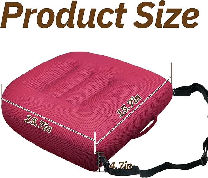 Jokuye Universal Booster Seat Cushion 15.7"x15.7" Portable Height Adjuster with Breathable Mesh & Straps, Posture Support for Driving, Office & Outdoor Use - Pink