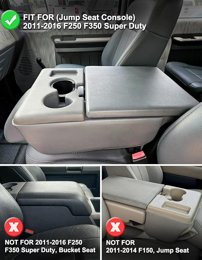 Center Console Armrest Cover for Ford F250 F350 2011 2012 2013 2014 2015 2016, Super Duty Accessories, Middle Console Protector, Arm Rest Box Pad, Vinyl Leather, Black (Fits Jump Seat Console Only)