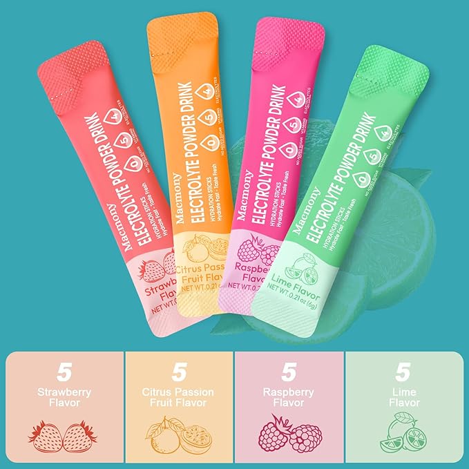 Electrolyte Powder Packets, Hydration Packets 20 Stick, Sugar Free Electrolytes for Rapid Recovery, Instant Electrolyte Powder Drink Mix with Yerba Mate Extract