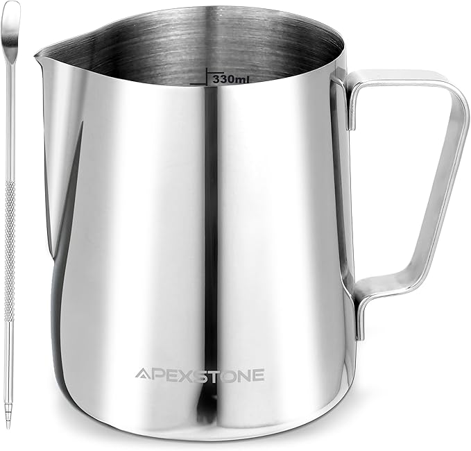 Apexstone 12 oz Espresso Steaming Pitcher Silver, Coffee Milk Frothing Cup Silver, Coffee Steaming Pitcher 12 oz/350 ml