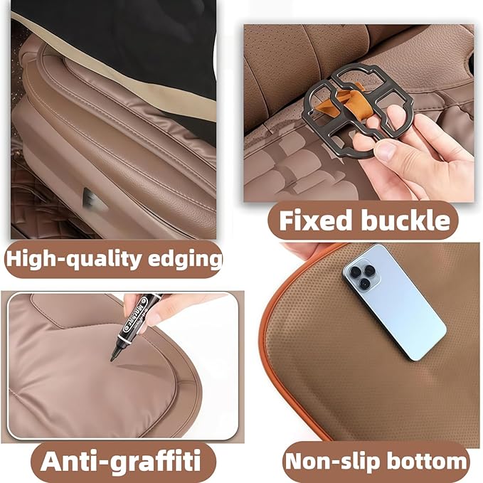 Car Seat Cushion, 2025 New Skin-Friendly Leather Seat Cushions, Breathable Dirt-Repellent Memory Foam Pad for Most Auto & Office Chairs (Brown)