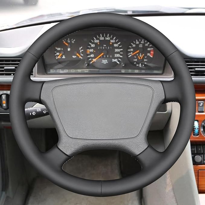 MEWANT Black Hand Stitch Steering Wheel Cover for C-Class W202 E-Class W210 W124 S-Class W140 1993-2000 Smooth Microfiber Leather DIY Wrap Custom Fit Classic Car Interior Accessories