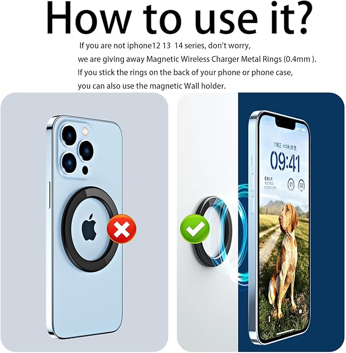 Magnetic Ring Holder for iPhone 14 13 12 Magnet Wall Mobile Phone Holder Magnetic Car Phone Stand for magsafe case (white 2pcs)