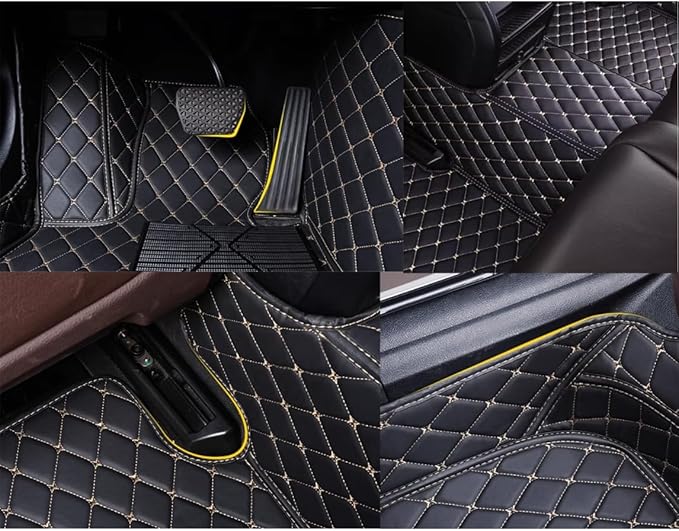 Custom Personalized Floor Mats for Cars，Luxury Full Coverage All Weather Car Floor Mats，Anti-Slip Leather Car Mat Set ，Custom Floor Mats for 99% of Cars, Trucks & SUVs (Black Yellow)