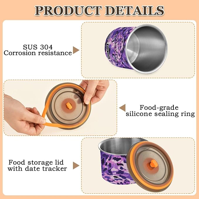 ALAZA Purple Leopard Print Kitten Cats Airtight Coffee Bean Canister Customed 900ml Food Storage Containers with Lids For Gournd, Tea, Sugar, Flour, Rice, Cereal, Candy Cookie Jar