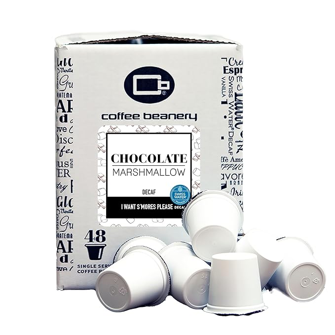 Chocolate Marshmallow Decaf by Coffee Beanery | 48ct Flavored Pods | Medium Roast, 100% Arabica Gourmet Coffee