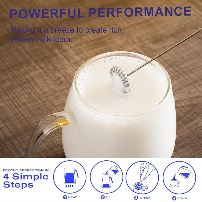 Milk Frother Handheld | Easy Clean, Detachable | Multi-Functional Drink Mixer for Coffee, Matcha, Eggs | Compact & Portable | Gift (Blue)