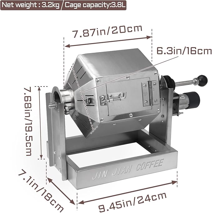 Coffee Bean Roaster with Cooler Gas 3.8L Coffee Bean Baker Drum Type Stainless Steel for Home and Commercial Use