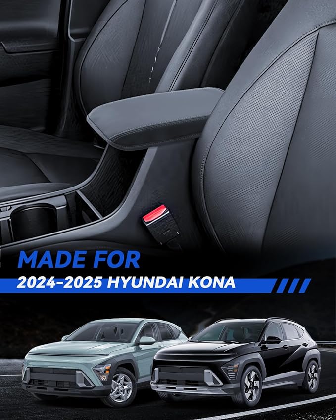 Armrest Cover for 2024 2025 Hyundai Kona SE SEL Limited N-Line Accessories Center Console Middle Lid Pad Protector for Car Elbow Rest