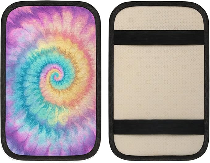 Pink Purple Tie Dye Center Console Cover Pad Car Spiral Blue Orange Armrest Box Mat Truck Comfort Memory Foam Arm Rest Cushion Car Accessories Universal Fit 13x8 Inch