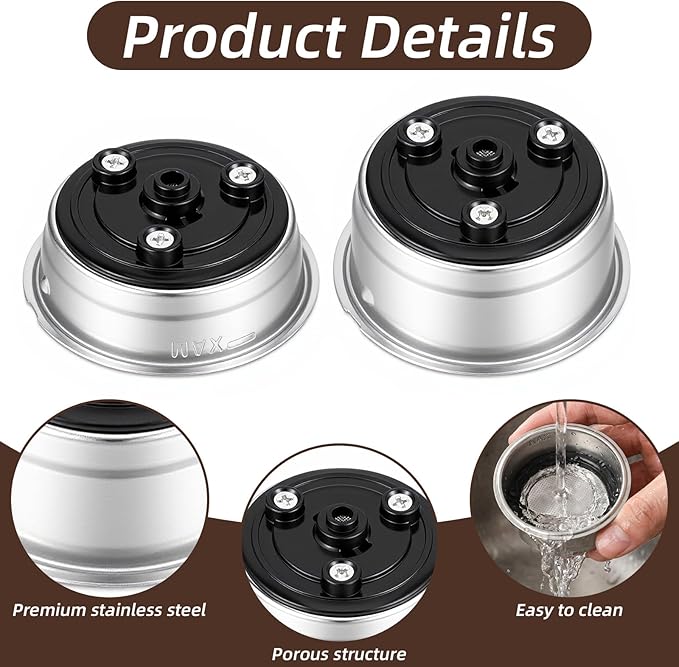 2 Pcs 51mm Portafilter Basket Espresso Basket Stainless Steel Coffee Filter Pressurized Coffee Filter Cups Compatible with 51mm Portafilter Machines for Home Office Machine Serving
