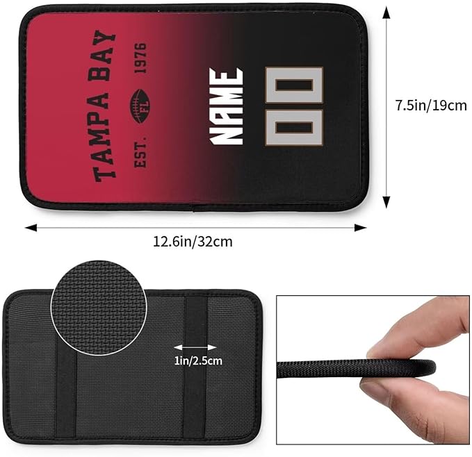 Custom Car Armrest Cover,Add Personalized Name and Number As Gifts for Loyal Football Fans,Auto Center Console Pad Car handrail Box Cushion,Fit for Most Car