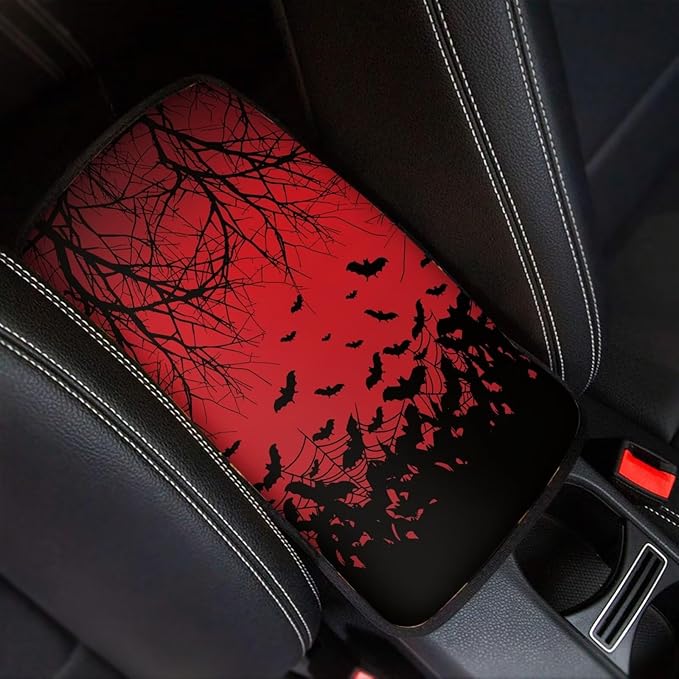 Mintutlipy Halloween Bat Print Automotive Center Console Cover Armrest Car Seat Box Soft Breathable Car Armrest Cushion for Pets Dog