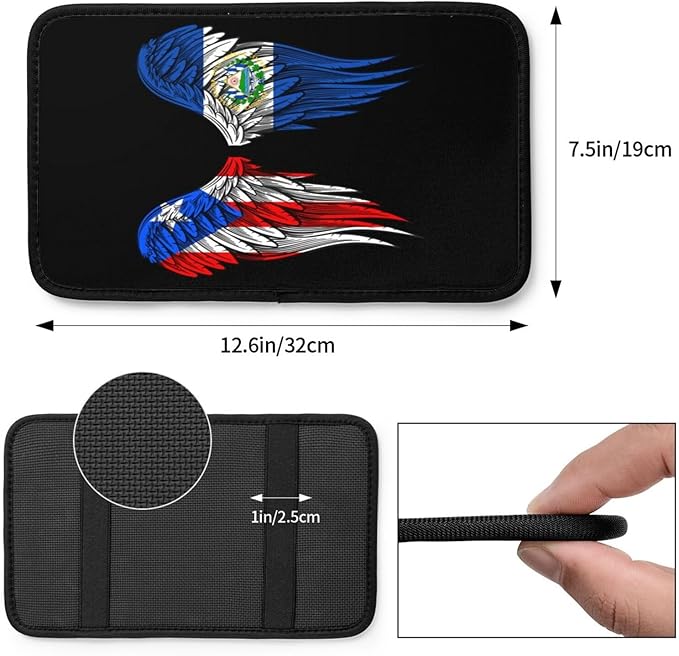 Auto Center Console Pad Puerto Rico Porto Rico Puerto Rican and EL Salvadorean Flag Wings Car Armrest Cover Armrest Seat Handrail Box Cover Cushion Universal Decoration Protector Accessories