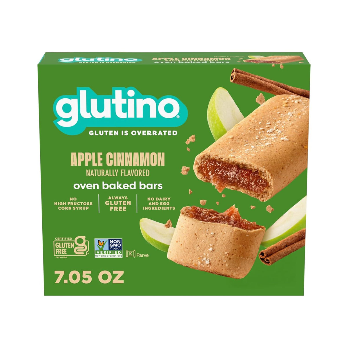 Glutino Gluten Free Oven Baked Bar, Apple Cinnamon, Naturally Flavored, 5 ct