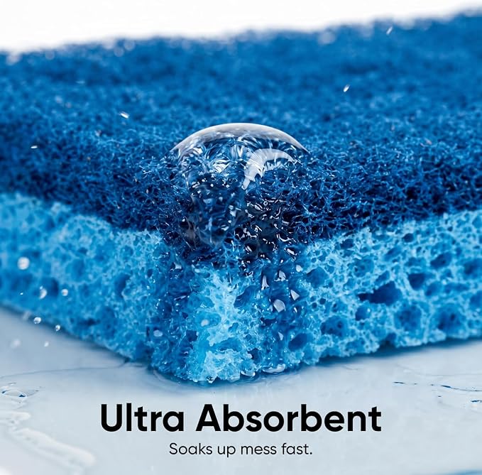 Superio Non-Scratch Cellulose Sponge Scrub (12-Pack) Heavy Duty Kitchen Sponges Scrubbers with Scouring Pad (Blue)