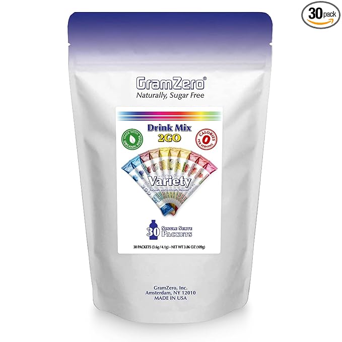 GramZero 2GO Sticks - Variety Pack, Zero Calorie Sugar Free Drink Mix, Stevia Sweetened, Great For Nutrition Club Loaded Tea To Go Kits