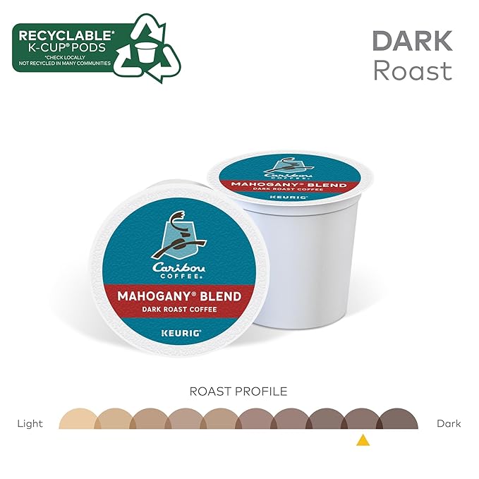 Caribou Coffee Mahogany Keurig Single-Serve K-Cup Pods, Dark Roast Coffee, 96 Count (Pack of 4)