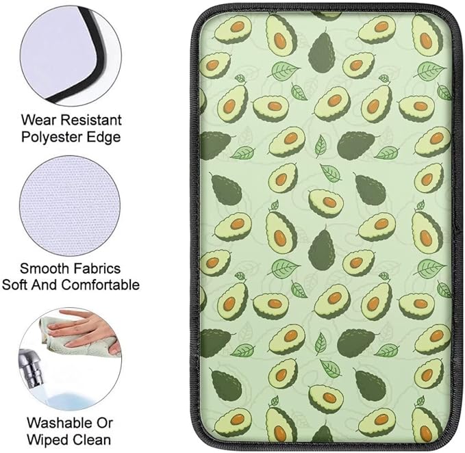 Green Avocado Car Armrest Pad Breahtbale Soft Auto Center Console Dustproof Arm Rest Protector Cover Cushion Universal Fruit Car Interior Accessories