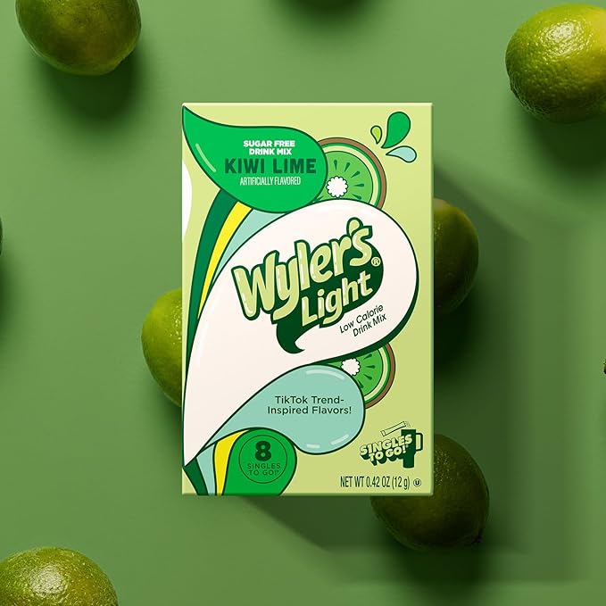 Wyler's Light Singles To Go Powder Packets, Water Drink Mix, Watertok Kiwi Lime, 96 Servings, 8 Count x Pack of 12