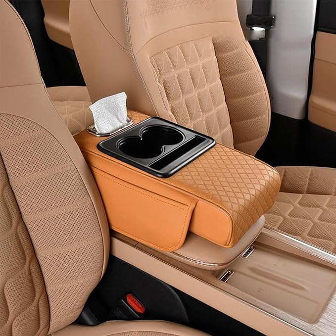 Car Armrest Cushion for Honda Pilot 2023 2024 2025, Leather Arm Rest Cover Center Console Armrest Pillow Armrest Storage Box Pad Multifunctional Accessories Interior Organizers,F/Orange