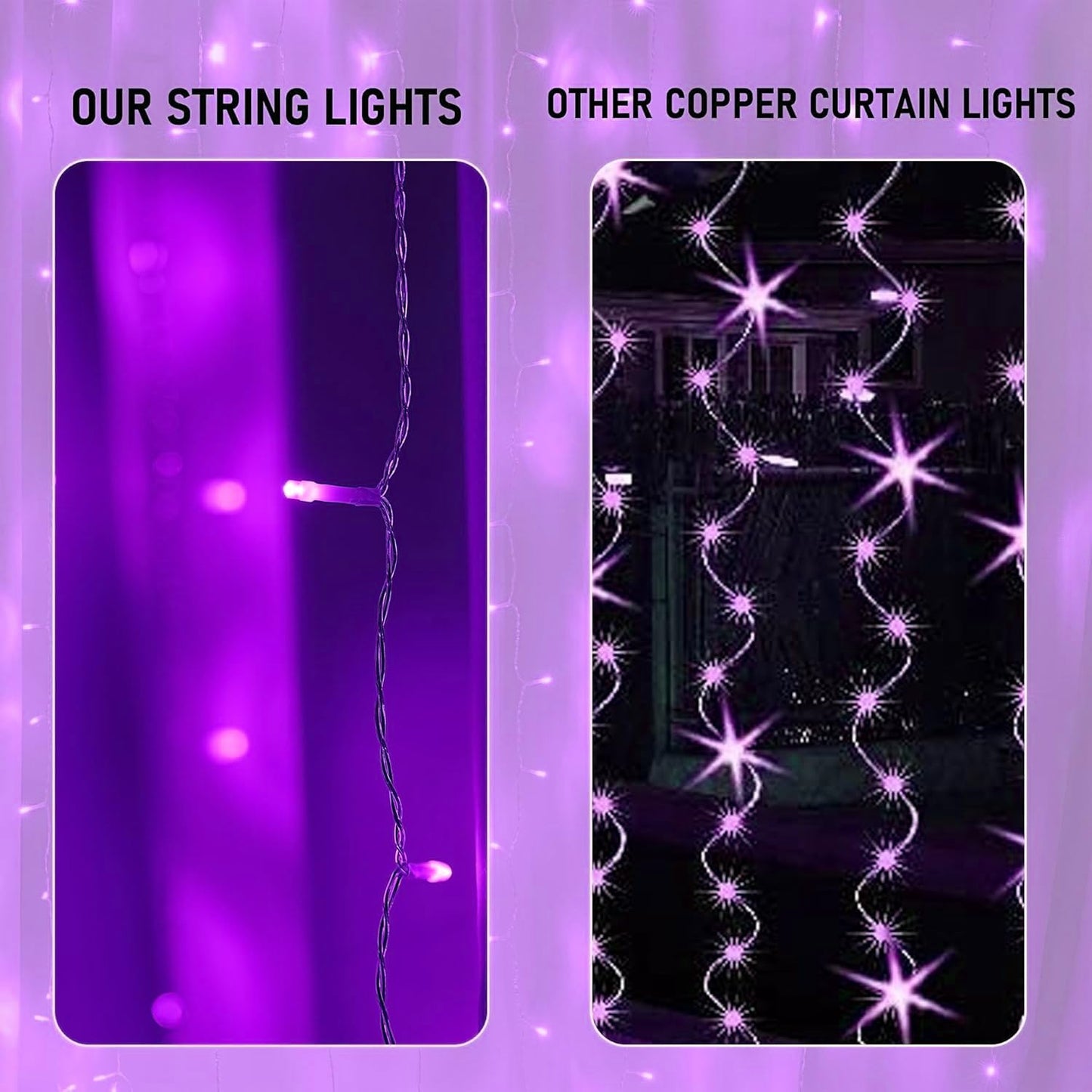 Dazzle Bright 300 LED Christmas Curtain String Lights, 8 Modes, Waterproof, Purple, Model CL-300CC